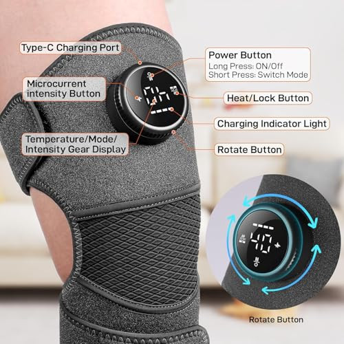 Gobok 8 Modes&20 Intensities Cordless Knee Massager With Heat,Knee Brace For Arthritis Pain Relief,Muscle Relaxation,Heating Pad For Knee Shoulder Elbow, For Father (Pink)
