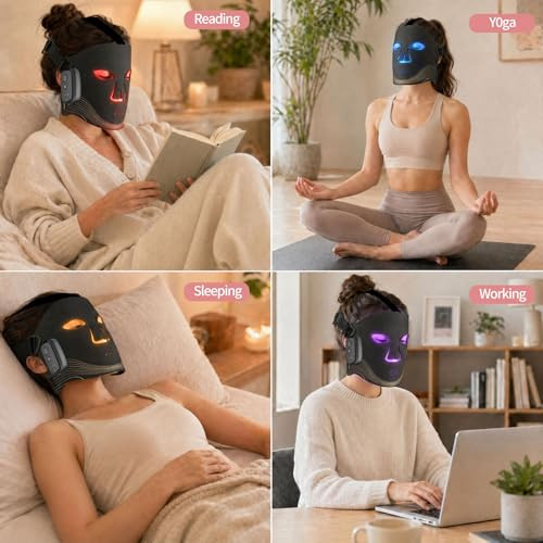 Fangjiayuan Red Light Therapy Mask For Face With 4 Light Modes 850Nm Infrared ,Cordless & Scheduled Led Face Mask For Glowing Skin At Home