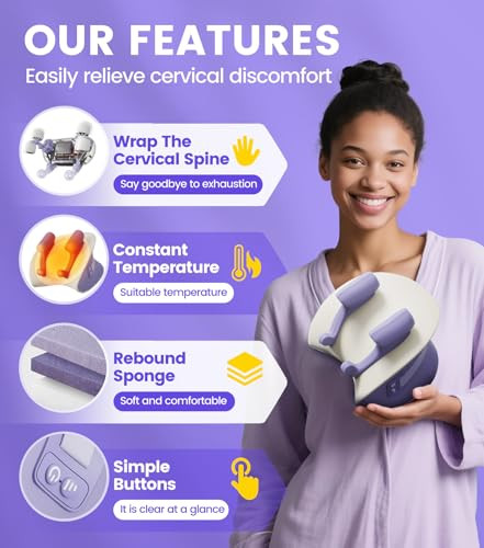 K.Takhoi Shoulder And Neck Heating Massage Pillow, Electric Neck Massager With Heat, 3 Modes & Adjustable Strength, Deep Tissue Cervical Massager For Neck Shoulder Pain Relief, White Purple