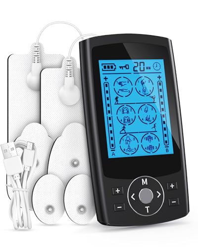 Homchy Tens Unit Muscle Stimulator, 24 Modes Dual Channel Tens Ems Machine For Muscle Tension And Back Relief, Rechargeable Pulse Massager With Timer, 6 Upgraded Pads For Neck Shoulder Leg And Knee