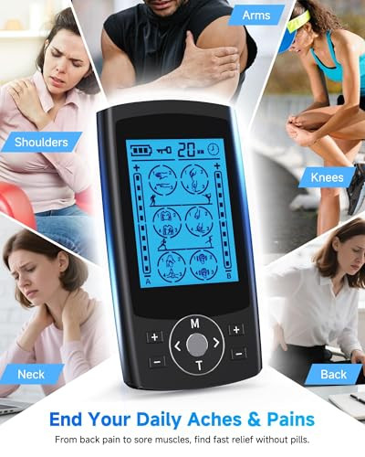 Homchy Tens Unit Muscle Stimulator, 24 Modes Dual Channel Tens Ems Machine For Muscle Tension And Back Relief, Rechargeable Pulse Massager With Timer, 6 Upgraded Pads For Neck Shoulder Leg And Knee