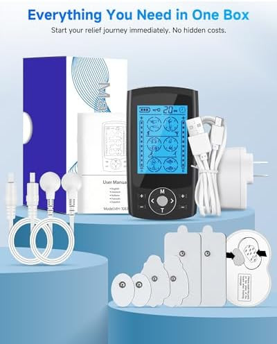 Homchy Tens Unit Muscle Stimulator, 24 Modes Dual Channel Tens Ems Machine For Muscle Tension And Back Relief, Rechargeable Pulse Massager With Timer, 6 Upgraded Pads For Neck Shoulder Leg And Knee