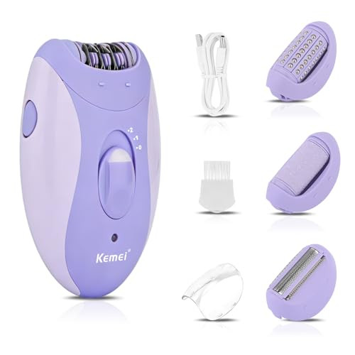 Kemei 4-In-1 Women ' S Hair Epilator Suitable For Body Hair On The Face Legs Arms Underarms And Bikini Line 2-Speed Adjustment Built-In Lighting Usb Charging
