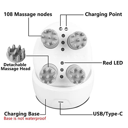 Mxm2Mxm Electric Scalp Massager With Red Light Therapy,Waterproof Head Massager With 108 Nodes,4 Modes,Wireless Charging To Relieve Deep Tissue Pressure