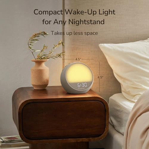 Housbay Mini Sunrise Alarm Clock With Sound Machine, Rhythm Wake-Up Light, White Noise For Sleeping, Compact Phone-Free Bedrooms Clock, Putty