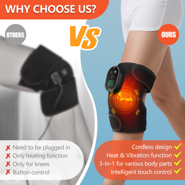 Edifolly Knee Massager With Heat And Vibration Massage For Pain, Heating Pad For Knee, Heated Knee Wrap Portable 2 Pack