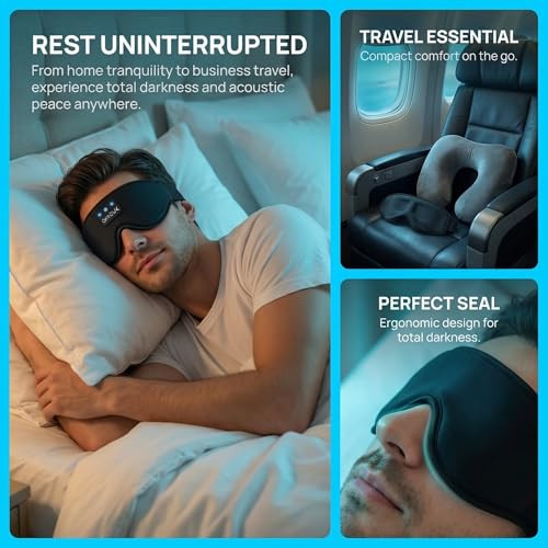 Okyouk 2026 New Sleep Headphones Pro | Built-In White Noise Sleep Mask,75G Ultra-Light Bluetooth Eye Mask For All Face Shapes, Zero-Pressure Fit, Breathable Bamboo, 100% Blackout For Deep Sleep & Travel