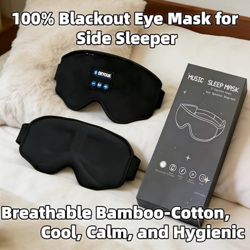 Okyouk 2026 New Sleep Headphones Pro | Built-In White Noise Sleep Mask,75G Ultra-Light Bluetooth Eye Mask For All Face Shapes, Zero-Pressure Fit, Breathable Bamboo, 100% Blackout For Deep Sleep & Travel