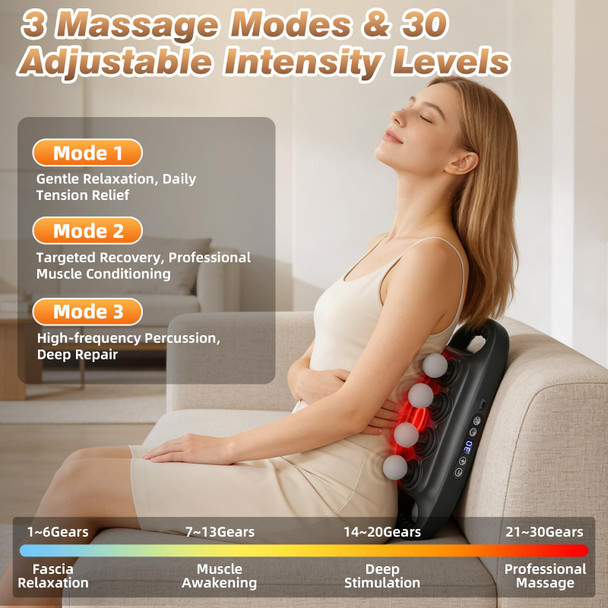 Prisag 16 Head Deep Tissue Massage Gun, Percussion Muscle Massager With 3 Modes & 30 Intensities, Ultra-Quiet Massage Gun For Back,Shoulders, Legs, Foot, Muscle Pain Relief, Ideal For Men Women
