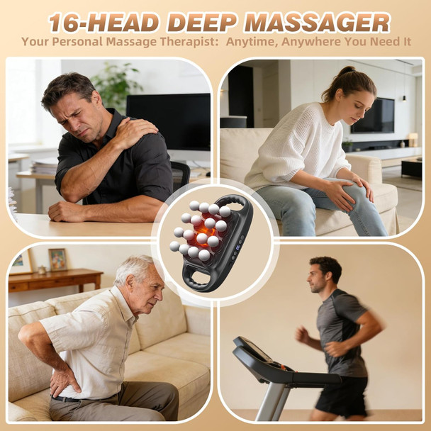 Prisag 16 Head Deep Tissue Massage Gun, Percussion Muscle Massager With 3 Modes & 30 Intensities, Ultra-Quiet Massage Gun For Back,Shoulders, Legs, Foot, Muscle Pain Relief, Ideal For Men Women