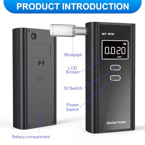 Homealexa Breathalyzer For Alcohol, Portable Alcohol Tester With Digital Bac Display, High Accuracy Sensor, 3-5S Fast Test, Personal Breathalyzer With 10 Mouthpieces For Home Party Use