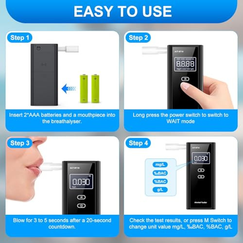 Homealexa Breathalyzer For Alcohol, Portable Alcohol Tester With Digital Bac Display, High Accuracy Sensor, 3-5S Fast Test, Personal Breathalyzer With 10 Mouthpieces For Home Party Use