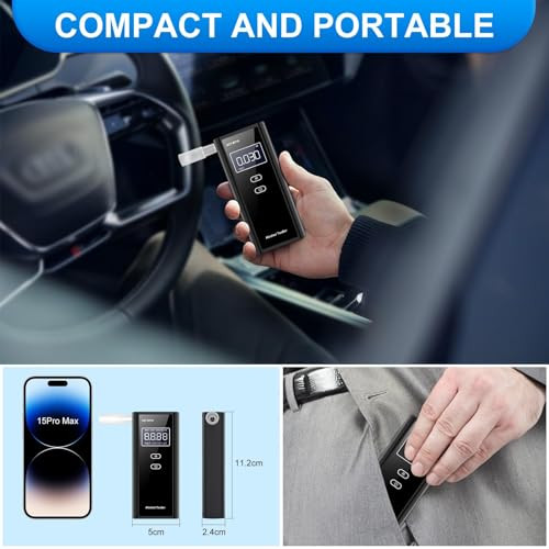 Homealexa Breathalyzer For Alcohol, Portable Alcohol Tester With Digital Bac Display, High Accuracy Sensor, 3-5S Fast Test, Personal Breathalyzer With 10 Mouthpieces For Home Party Use