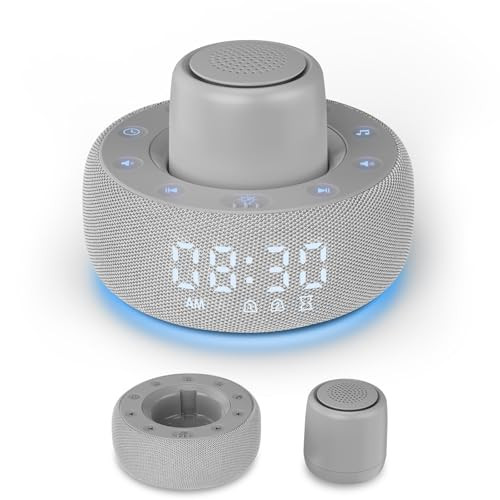 Paussion White Noise Machine With Smart Alarm Clock, 25 Soothing Sounds, Portable Sleep Sound Machine Aid For Baby, Kids, Adults, Office, Dimmable Timer, 7 Night Light Colors For Privacy Bedroom, Gray