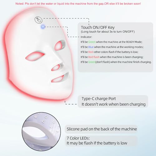 Knnknn Red Light Therapy For Face, Blue Led Light Therapy Mask, 7-1 Colors Led Facial Skincare Mask At Home, Usb Rechargeable, Cordless