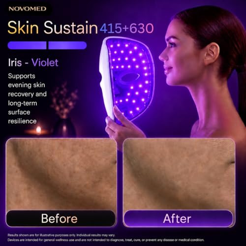 Novomed Red Light Therapy For Face - Red Light Mask - 7 Color Led Face Mask Light Therapy - Wireless And Rechargeable Wellness Beauty Device - Lightweight Face Contoured Design