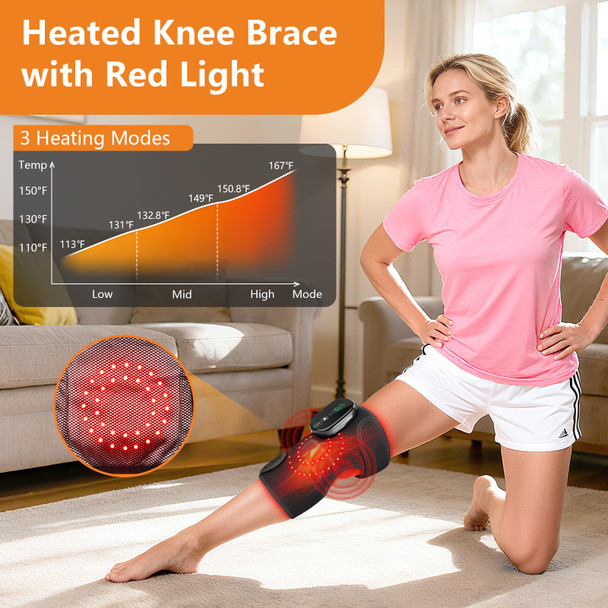 Edifolly Cordless Knee Heating Pad, Knee Massager With Heat And Vibration, Rechargeable Heated Knee Brace With 3 Heat Levels And 3 Massage Modes