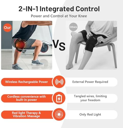 Halidodo Red Light Therapy & Vibration Massage Knee Brace - Wireless Rechargeable Controller, 660Nm & 850Nm Red Light Therapy Heated Device For Knee/Joint/Elbow/Shoulder.
