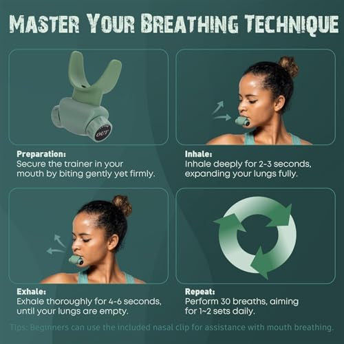 Lixada Advanced Breathing Trainer For Lung Capacity - 8-Level Adjustable Respiratory Exercise Device For Running, Swimming & Fitness With Case & Nose Clip(Green)
