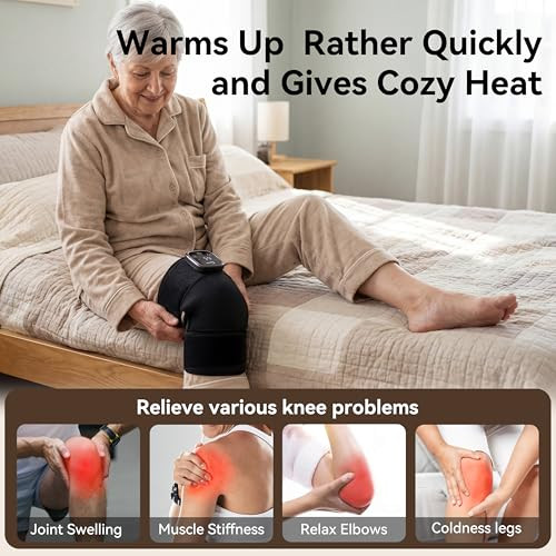 Ltnile Electric Cordless Knee Massager With 3 Heat 3 Vibration,3-In-1 Knee Heating Pad For Pain Relief,Arthritis,Auto-Off Timer, Knee Brace For Shoulder Elbow, Ideal s For Men Women Dad Mom(Black,Pair)