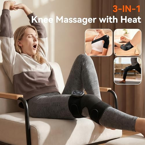 Ltnile Electric Cordless Knee Massager With 3 Heat 3 Vibration,3-In-1 Knee Heating Pad For Pain Relief,Arthritis,Auto-Off Timer, Knee Brace For Shoulder Elbow, Ideal s For Men Women Dad Mom(Black,Pair)