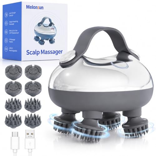 Melonsun Electric Scalp Massager, Anti-Tangle Deep Kneading Head Massager, Ipx7 Waterproof Shower Use, Usb-C Rechargeable, 3 Modes, 8 Removable Claws, Stress Relief For Women Men