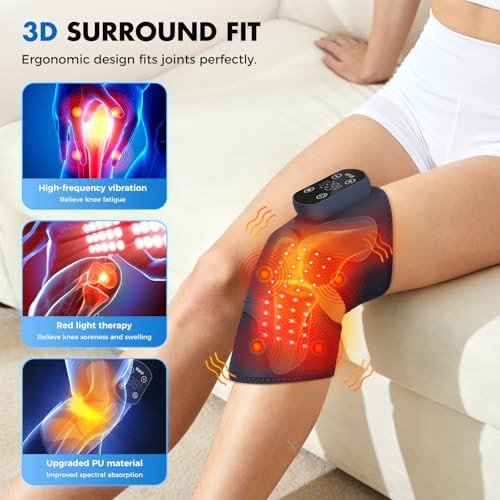 Miula Red Light Therapy & Vibration Massage Knee Brace Wireless Rechargeable With 660Nm&850Nm Light & Heating Function Relief For Knee Joint Elbow & Shoulder Pain Promotes Faster Recovery