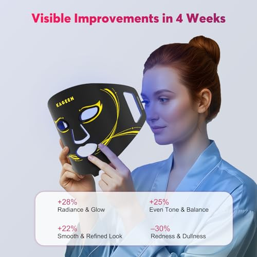 Kageen Red Light Therapy Face Mask 7 Modes With Infrared 432 Leds 5 Intensity Levels Timer Control Comfortable Silicone Light Mask For Home Skincare Routine