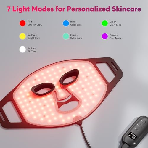 Kageen Red Light Therapy Face Mask 7 Modes With Infrared 432 Leds 5 Intensity Levels Timer Control Comfortable Silicone Light Mask For Home Skincare Routine