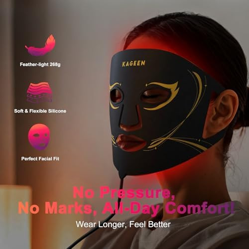 Kageen Red Light Therapy Face Mask 7 Modes With Infrared 432 Leds 5 Intensity Levels Timer Control Comfortable Silicone Light Mask For Home Skincare Routine
