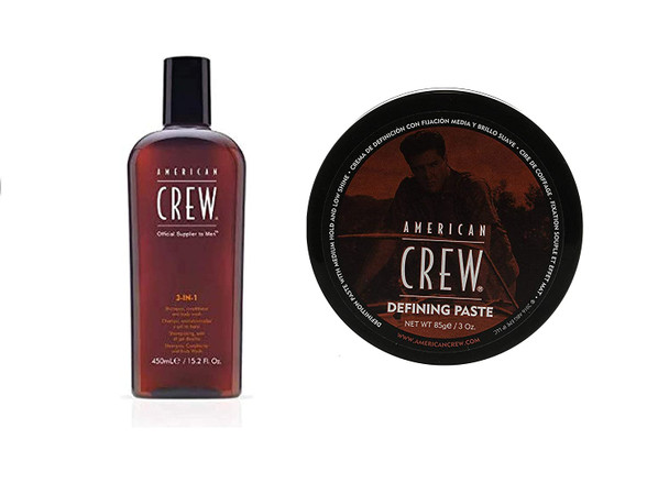 American Crew - CREW 3 IN 1 Shampoo, Conditioner and Body Wash 450 ml-Man + Defining Paste 85 g / 3oz