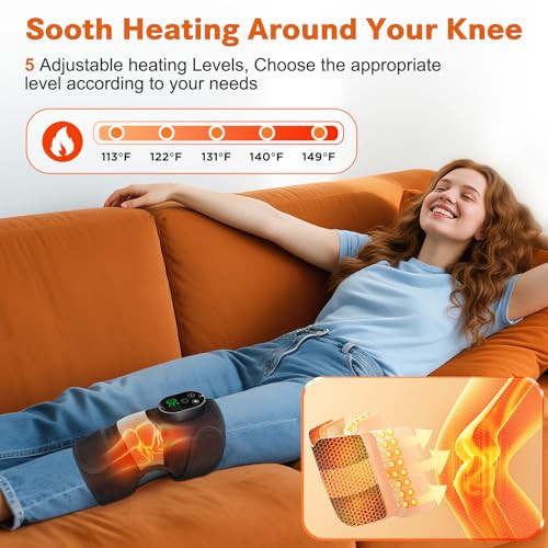 Flaremore Cordless Heated Knee Massager With Vibration, Heated Knee Brace Wrap, Heating Knee Pad For Knee Elbow, Knee Heating Pad For Arthritis With 6 Heating Levels, 3 Massage Modes&Timer (Black+White)