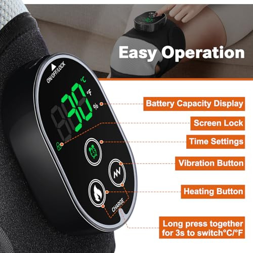 Flaremore Cordless Heated Knee Massager With Vibration, Heated Knee Brace Wrap, Heating Knee Pad For Knee Elbow, Knee Heating Pad For Arthritis With 6 Heating Levels, 3 Massage Modes&Timer (Black+White)