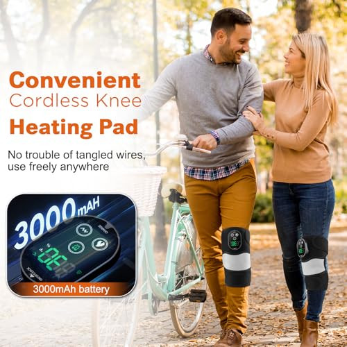 Flaremore Cordless Heated Knee Massager With Vibration, Heated Knee Brace Wrap, Heating Knee Pad For Knee Elbow, Knee Heating Pad For Arthritis With 6 Heating Levels, 3 Massage Modes&Timer (Black+White)