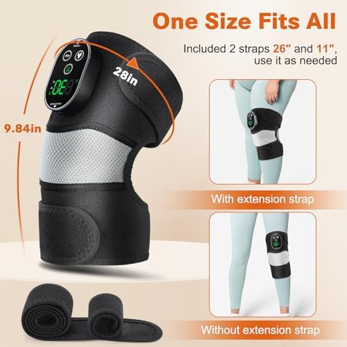 Flaremore Cordless Heated Knee Massager With Vibration, Heated Knee Brace Wrap, Heating Knee Pad For Knee Elbow, Knee Heating Pad For Arthritis With 6 Heating Levels, 3 Massage Modes&Timer (Black+White)