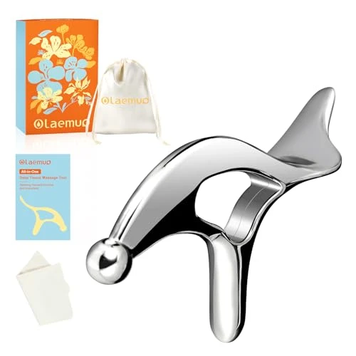 Olaemuo Pressure Point Massage Tool For Deep Tissue - Metal Muscle Scraper Gua Sha Tools For Fascia Release, Thumb Saver Acupressure Tool For Trigger Point & Pain Relief, Travel Pouch