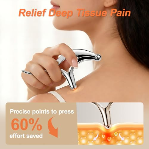 Olaemuo Pressure Point Massage Tool For Deep Tissue - Metal Muscle Scraper Gua Sha Tools For Fascia Release, Thumb Saver Acupressure Tool For Trigger Point & Pain Relief, Travel Pouch