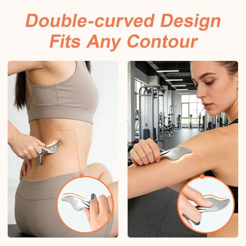 Olaemuo Pressure Point Massage Tool For Deep Tissue - Metal Muscle Scraper Gua Sha Tools For Fascia Release, Thumb Saver Acupressure Tool For Trigger Point & Pain Relief, Travel Pouch