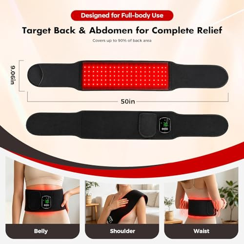 Miula 3-In-1 Cordless Red Light Therapy Belt For Back Abdomen, 660Nm & 850Nm Wavelengths With Heat & Vibration Massage,5000Mah Rechargeable Waist Wrap For Belt Discomfort Relief, For Parents