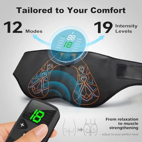 Healxtrium Powered Muscle Stimulator, Glute Toning Device, Abs Stimulator Smart Wearable Butt Lift Machine, Hips Trainer, Ems Muscle Stimulator With 12 Ems Modes & 19 Adjustable Intensity Levels, Massager