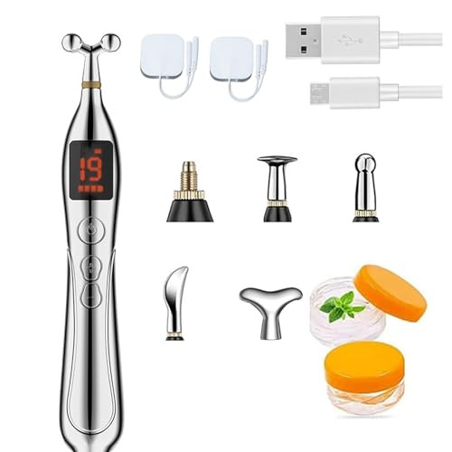 Jieluo Acupuncture Pen, 19 Intensity Levels 5-In-1 Electronic Acupuncture Pen Pain Relief Therapy Rechargeable Powerful Meridian Energy Massage Pen Relief Pain Tools