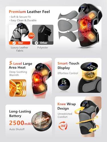 Halidodo Upgrade 4 Massage Area Knee Brace & Red Light Therapy For Knee, Cord-Free Rechargeable Controller, 20Min Auto Shut-Off, 660Nm & 850Nm Red Light Therapy Device For Knee/Elbow/Shoulder.