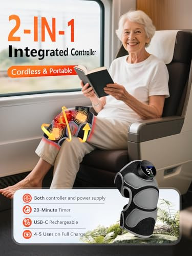 Halidodo Upgrade 4 Massage Area Knee Brace & Red Light Therapy For Knee, Cord-Free Rechargeable Controller, 20Min Auto Shut-Off, 660Nm & 850Nm Red Light Therapy Device For Knee/Elbow/Shoulder.