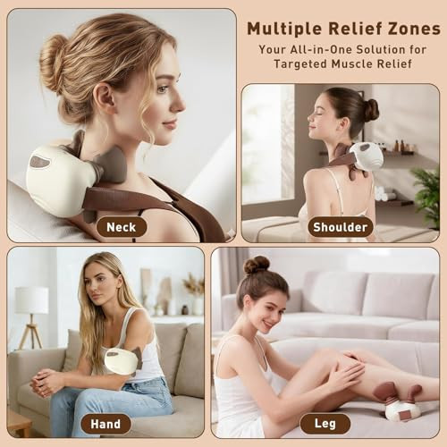 Lideeya 4D Wireless Neck And Shoulder Massager, Bionic Hands Deep Tissue Shiatsu Neck Massager With 3 Relaxation Modes, Portable Electric Kneading Massager For Home Office, Holiday