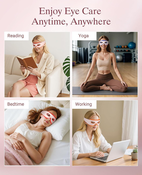Lanieney Red Light Therapy For Eyes, Wireless Under-Eye Red Light Therapy Mask With Timing Function, 3 Modes With Near-Infrared For Eyes Bags, Dark Circles, Fine Lines, Rechargeable Home Skincare Eye Mask,Pink