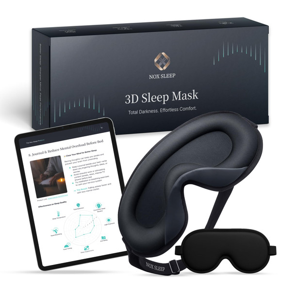 Nox Sleep 3D Sleep Mask For Men, 100% Blackout Eye Mask For Sleep, Ice Silk Adjustable Sleeping Mask For Side Sleepers, Soft Breathable Blindfold, Perfect Sleep Mask For Travel & Women (Black)