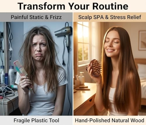 Kangfit Wooden Scalp Massager For Hair Growth, Easy-Grip Handheld Brush For Dandruff Removal & Stress Relief, Anti-Static Portable Hairbrush With Box, Travel & Home Use, Pet Friendly