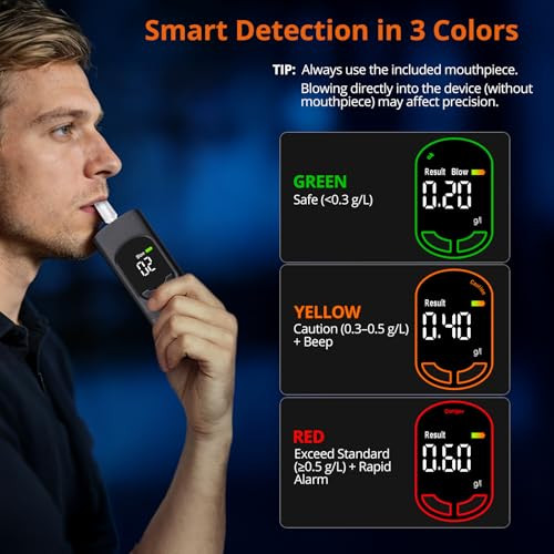 Proster Dual-Sensor Portable Breathalyzer With Voice Prompts & 20 Mouthpieces - Rechargeable Digital Alcohol Tester Professional Accuracy, Fast 4-Second Results For Personal & Workplace Use