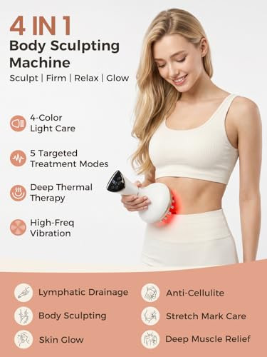 Huxerol Lymphatic Drainage Massager, Cellulite Massage Tool & Body Sculpting Machine With 4-Color Light, Pulse, Heat & Vibration For Body, Arms & Legs