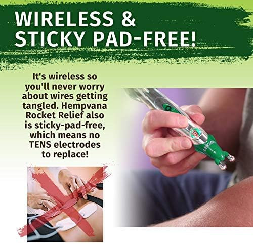 Hempvana Rocket Pain Relief Pen, As Seen On Tv, Wireless Tens Therapy, Portable Muscle Stimulator - Same Technology Used By Doctors - Muscle Pain Relief -9 Adjustable Intensity Settings-3 Unique Heads